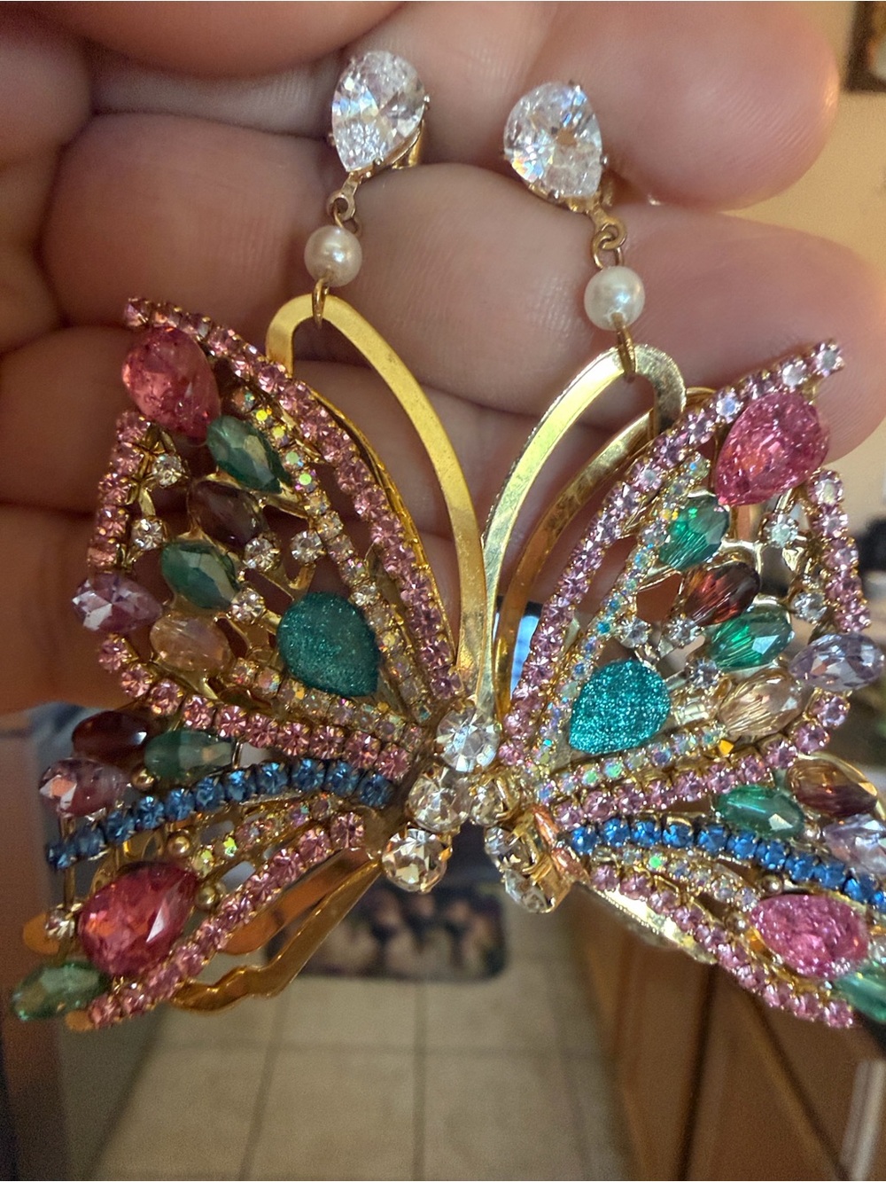 Gold-Tone Multicolor Crystal Butterfly Drop Earrings - Brand